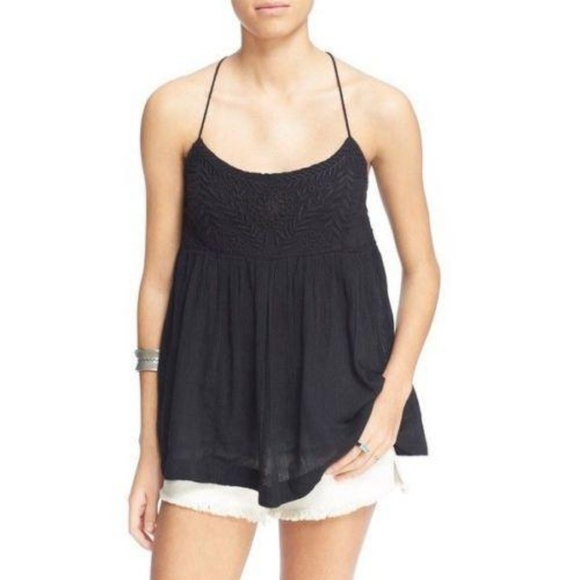 Free People Tops - Free People Blackbird Embroidered Babydoll Top S